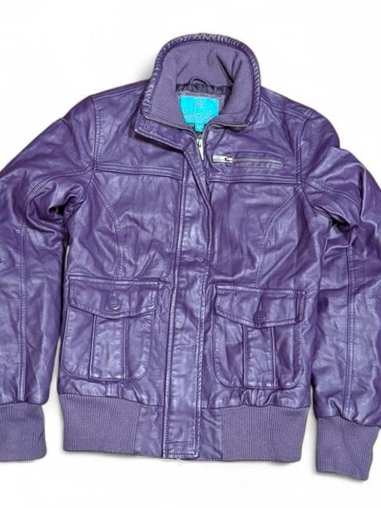 eight 2 nine Jackets & Blazers - Y2K Eight 2 Nine Purple Faux Leather Slim Bomber Jacket